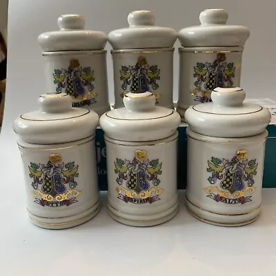 VTG 6 Porcelain Apothecary Jars Gold Trim Japan • $39.99