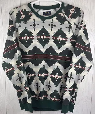 Polo Ralph Lauren Mens L Green Navy Aztec Western Pullover Sweater PJs Sleepwear • $19.99