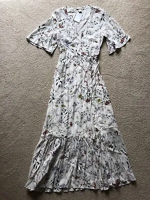 H&M Trend White Ruffle Floral Short Sleeve Wrap Around Maxi Dress Size 4 New NWT • $55