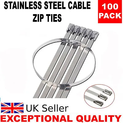 100 X Strong Metal Stainless Steel Cable Ties 4.6mm X 300mm Heat Wraps Exhaust • £7.45