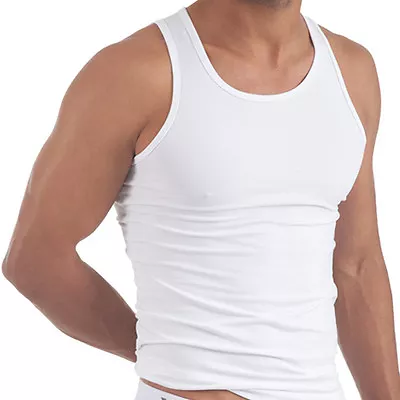 £2.49 • Buy Mens White Vest Fitted 100% Cotton Gym Training Tank Top T Shirt New Sleeveless