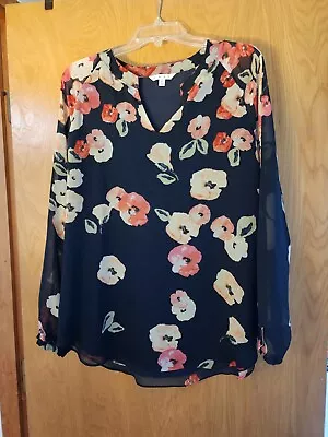 Cabi Blue Flower Blouse Size Large • $25