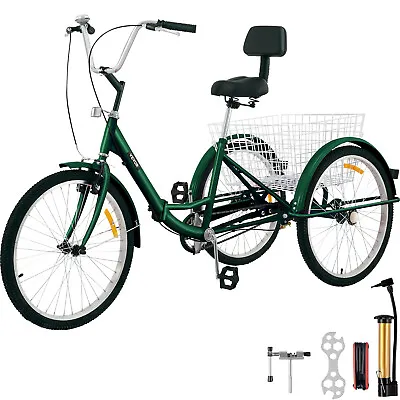 $247.19 • Buy VEVOR Foldable Adult Tricycle 24  3 Wheels Bikes 1-Speed Folding Adult Trike