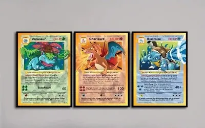 Pokemon TCG Canvas Poster Art Set Of 3 Charizard Blastoise Venusaur 40cm X 60cm • $29.99