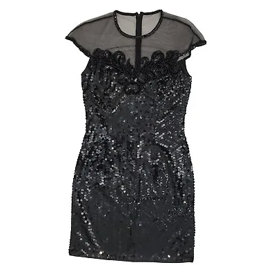 Nite Line Vintage Sequin Cocktail Dress Beaded Black Sz 8 Women's • $40