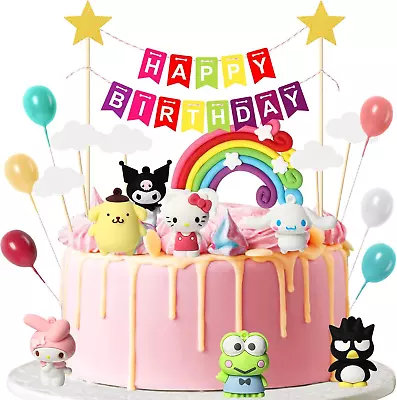 Rainbow Kitty Cake Topper Banner Hello Kuromi Birthday Party Cake Decorations Su • $27.39