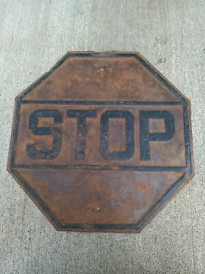 18  Black Yellow Stop Sign Embossed Steel Antique Sign Used  1930's 1940s 1950s • $199