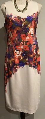 Maggy L NWOT White Floral Sleeveless Lined Sheath Dress EUC Size 12 • $26