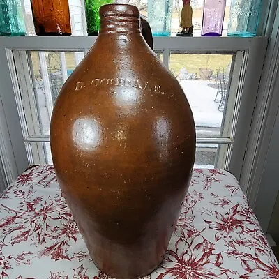 Antique Salt Glazed Stoneware  D. GOODALE * HARTFORD CT  1/2 GALLON OVOID Jug • $179