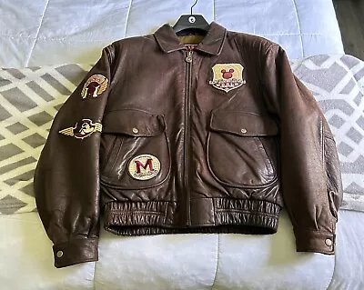 Rare Leather Mickey Mouse Brown Leather Bomber Jacket Medium Disney Store • $250