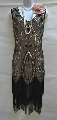 1920 Style Gatsby Vintage Charleston Sequin Beaded Flapper Dress Size 10 • £29.99