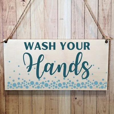 Second Ave Wash Your Hands Wooden Hanging Gift Bathroom Kitchen Sign Plaque • £4.99