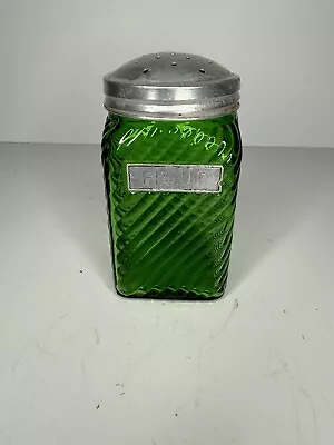 Vintage Owens Illinois Hoosier Flour Jar Green Ribbed Glass Canister With Lid • $25