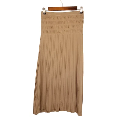 $18.80 • Buy Zara Womens Midi Skirt Small Taupe Smocked Accordion Pleated Knit Elastic Waist