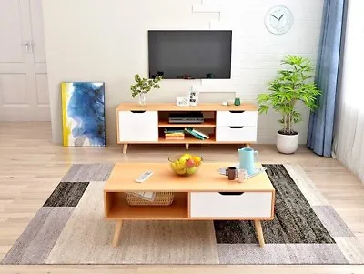 $98 • Buy 120cm Pine TV Stand Entertainment Unit Cabinet Storage Drawer And Coffee Table