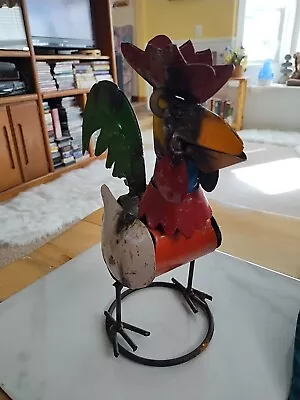 Rustic 11  Repurposed Colorful Scrap Metal Welded Hen Rooster Chicken Statue • $38