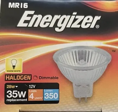 £4.85 • Buy 28w (=35w) Energizer MR16 ECO Halogen Bulbs, 12v - Warm White (2700k) Dimmable 