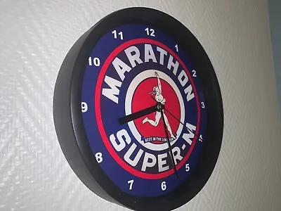 Marathon Super M Oil Gas Station Mechanic Advertising Man Cave Clock Sign • $37.99