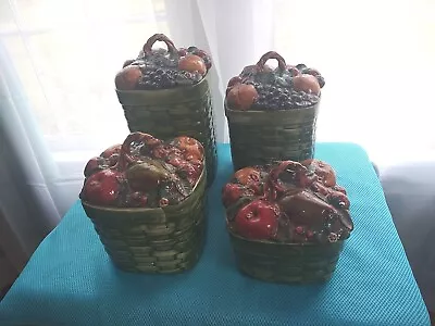 4 Set Vintage Ceramic Fruit Basket Shaped Cookie Jar Square  • $45