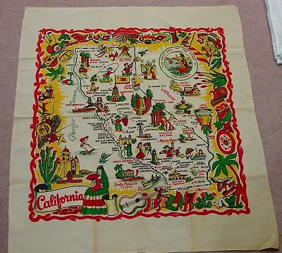 Vintage California Tablecloth Souvenir Map 1940's Cactus Cloth Orig.Label Unused • $99