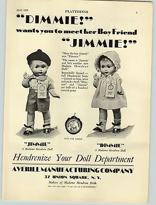 1929 PAPER AD Hendren Dolls Jimmie Dimmie Boy Girl Friend • $14.98