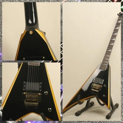 $269 • Buy Solid Body V Black Electric Guitar Humbucker Pickup Floydrose Bridge Fast Ship