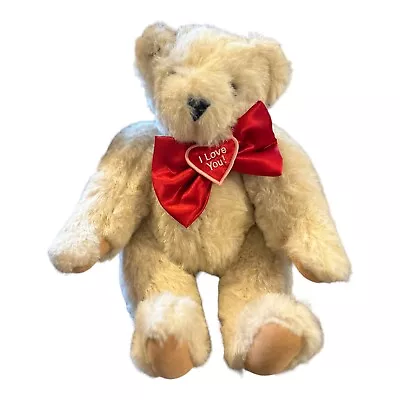 Vermont Teddy Bear Plush  Red Bow Tie Brown Tan Color Made In USA 15” Authentic • $12.99