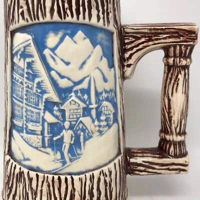 Vintage Mountain Skiing Wooden Log Tankar Stein Beer Mug • $12