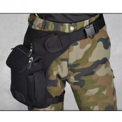 Tactical Canvas Drop Leg Bag MOLLE Military Thigh Fanny Pack Mens Waist Pouch • £10.78