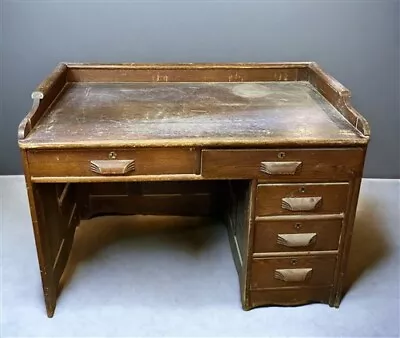 Vintage Wooden Desk With Drawers Writing Desk Teachers Desk Mid Century Desk B • $299