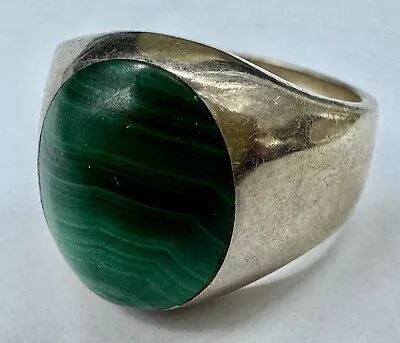 Estate Vintage Sterling Silver Malachite Men's Mexico Signed Ring Size 10.75 • $69.99