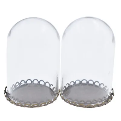 £3.70 • Buy 2× Miniature Glass Dome Display Bell Jar Cloche On Metal Base Doll Storage Gift