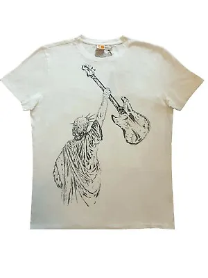 £55 • Buy Hugo Boss White T-shirt Statue Of Liberty Fender Stratocaster Guitar Rock Star L