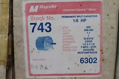 MagneTek Universal Electric Stock# 743 Motor 1/6HP - 208-230V - 825RPM • $99.95