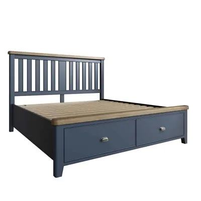 Rogate Blue 6'0 Super King Bed Frame - Wooden Headboard & Drawers RRP £1500 • £875