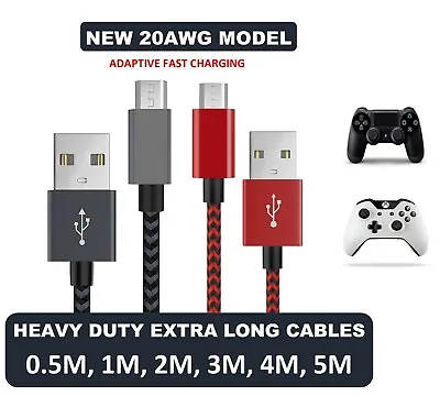 1M 2M 3M 4M 5M Long A Male To MICRO B USB 2.0 Charger Cable Lead XBOX ONE PS4 • £6.99