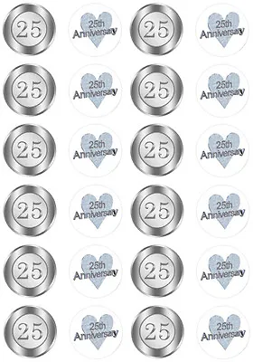 25th Wedding Anniversary Edible Cupcake Fairy Cake Wafer Paper Toppers X 24 • £1.20