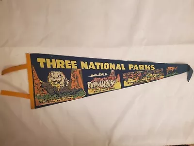 Vintage Felt Pennant Three Utah National Parks Bryce Zion Grand Canyon 26'' • $25.99