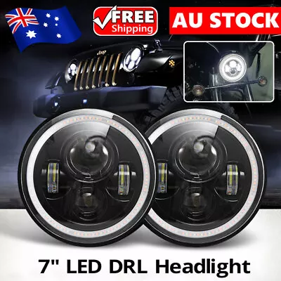 2PCS 7 Inch LED Headlights DRL Hi/Lo Beam Angel Eye For Jeep Wrangler GQ PATROL • $41.85