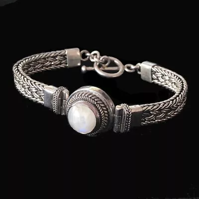 Vintage Moonstone Gemstone 925 Sterling Silver Braceletmark'925' 29.7g 7 Inch • $65.95