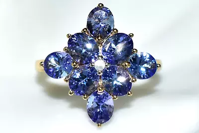 AAA Tanzanite Ring 9ct Gold Tanzanite & Diamonds Large Cluster Ring Size N/7 • £266