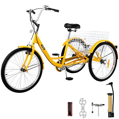 $229.99 • Buy Adult Tricycle 20'' 1-Speed 3 Wheel Yellow Trike Bike Shopping W/ Lock Bike