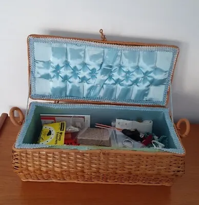 £20 • Buy Large Vtg Wicker / Tapestry Sewing Box Basket & Unsorted Contents Haberdashery