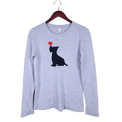 J Crew Sweater Medium Gray Black Scottie Dog Heart Merino Wool Blend • $29.94