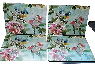 Set Of 4 Corkboard Place Mats Enchante Accessories Inc Bird Flowers Watercolor • £19.27