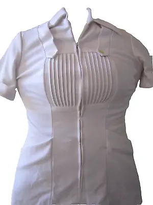 Vtg White Swan Uniform Zipper Top & Pants. Nurse Waitress. Pockets Pleats Sz 10 • $50.87