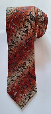 Van Heusen Silk Tie Orange Red Floral Design 58.5  X 3.25  • $6.99