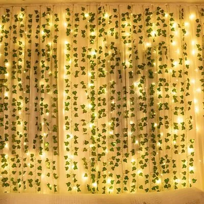 $25.99 • Buy 12M Artificial Ivy Leaf Garland 100LED Fairy String Lights Fake Hanging Plant