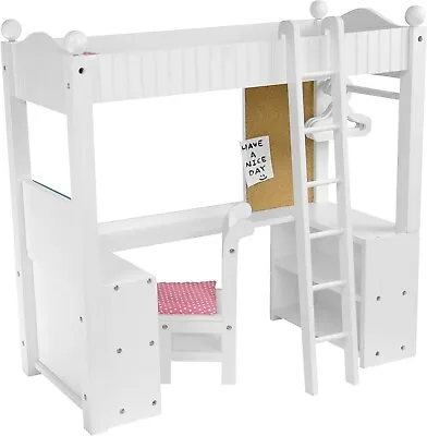 White Doll Bunk Bed With Desk Olivia's World 18  Wooden Furniture Toy Girls • £34.95