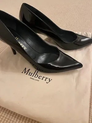 BNWOB MULBERRY ENGLAND Black Patent Leather Stiletto Shoes Size 36 • £155